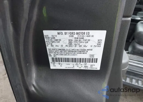 2012 Ford Escape Limited from USA, damaged, VIN 1FMCU9EG9CKC33911